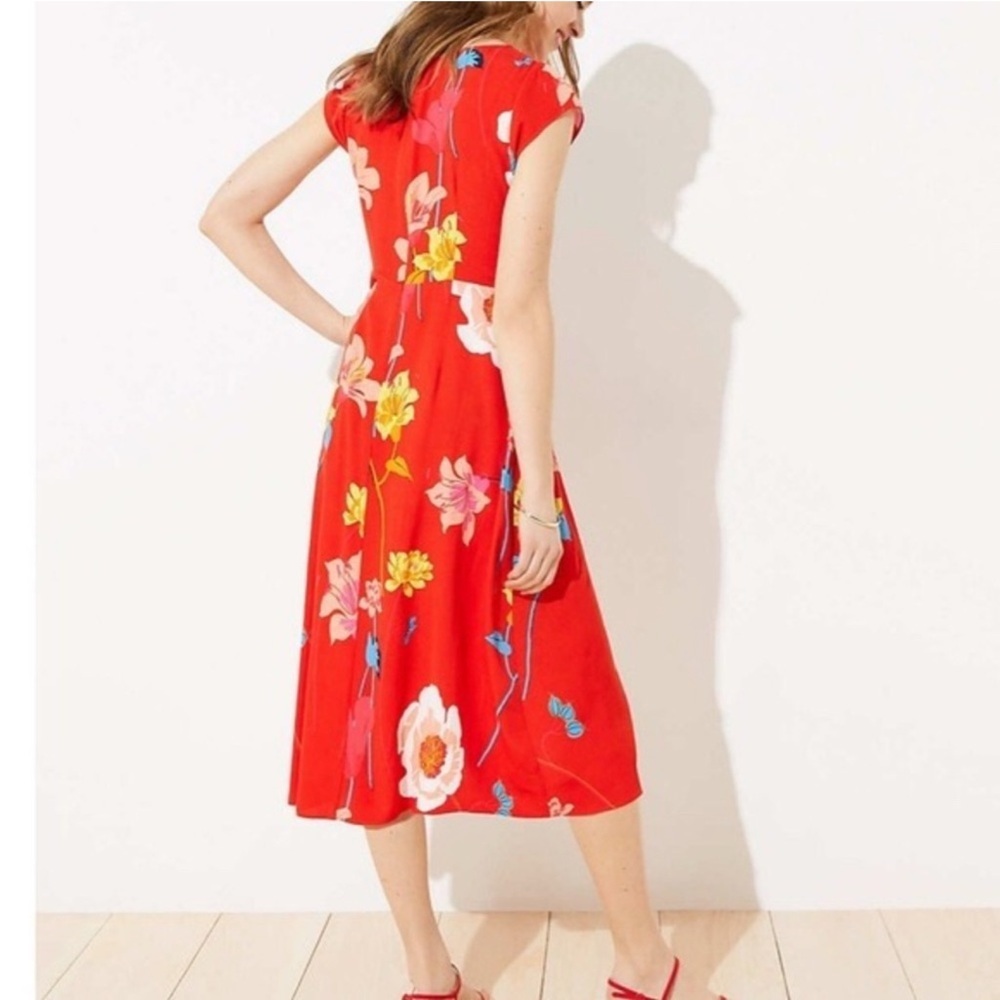 LOFT Petites Red Floral Fit & Flare Dress – Size 6P - Picture 2 of 14